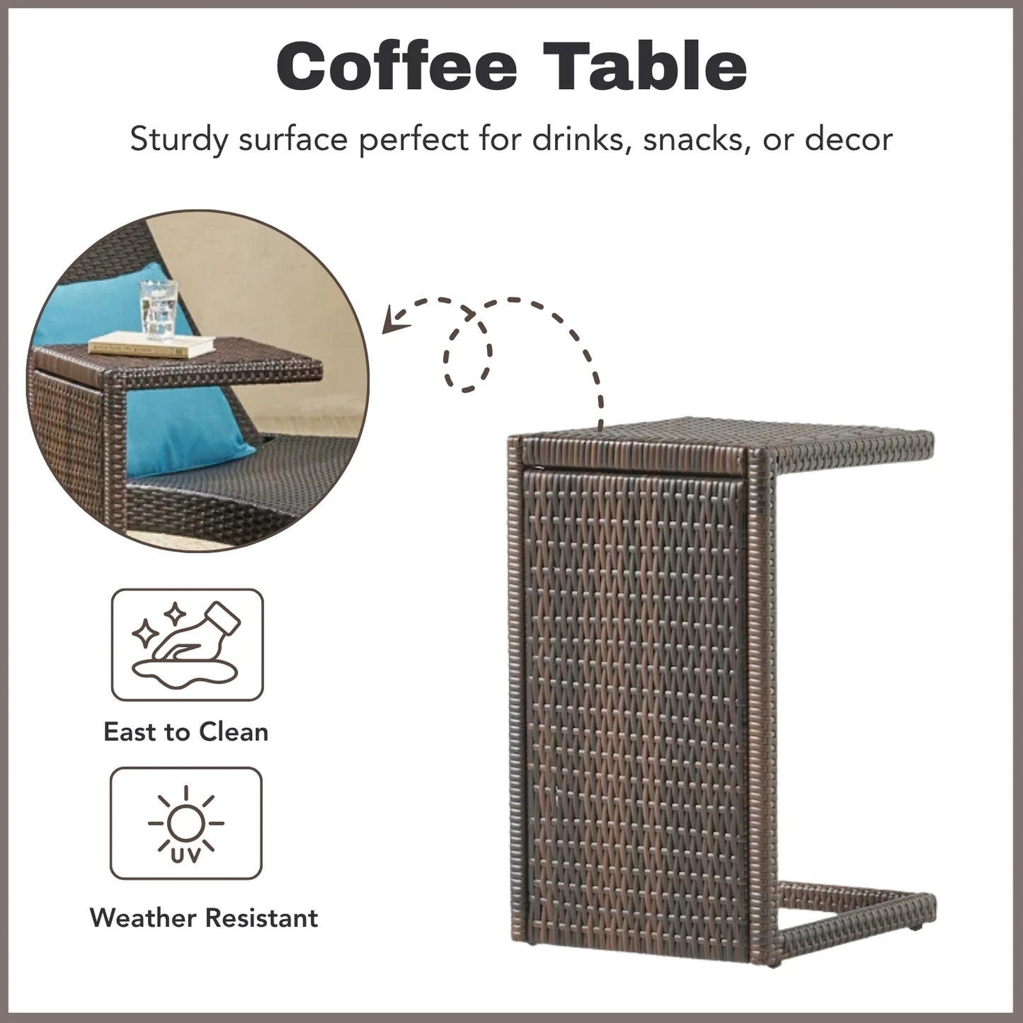 Udita Outdoor All-Weather HDPE Wicker Rattan Sunlounger Recliner with Side Table