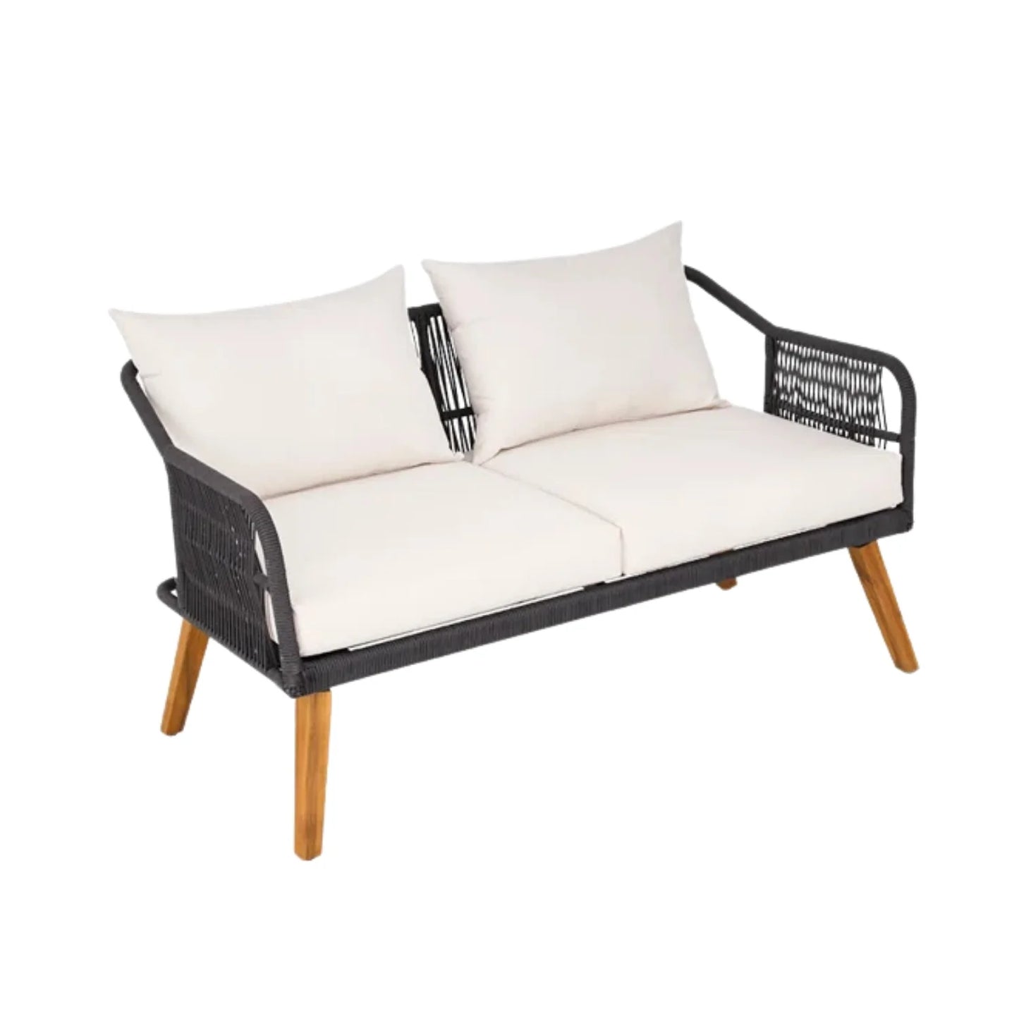 Adriana 4-Piece Outdoor Rope Patio Furniture Set with Wood-Top Table