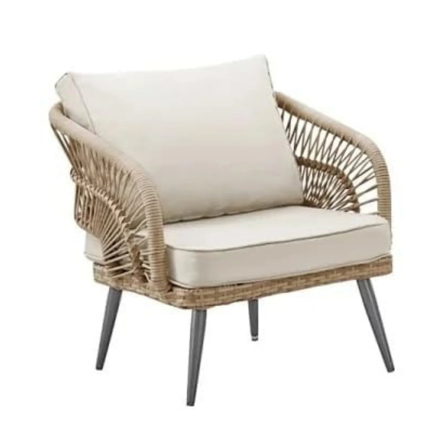 Navy Outdoor Rope 4-Piece Patio Sofa Set with Glass Top Table (Beige/Cream)