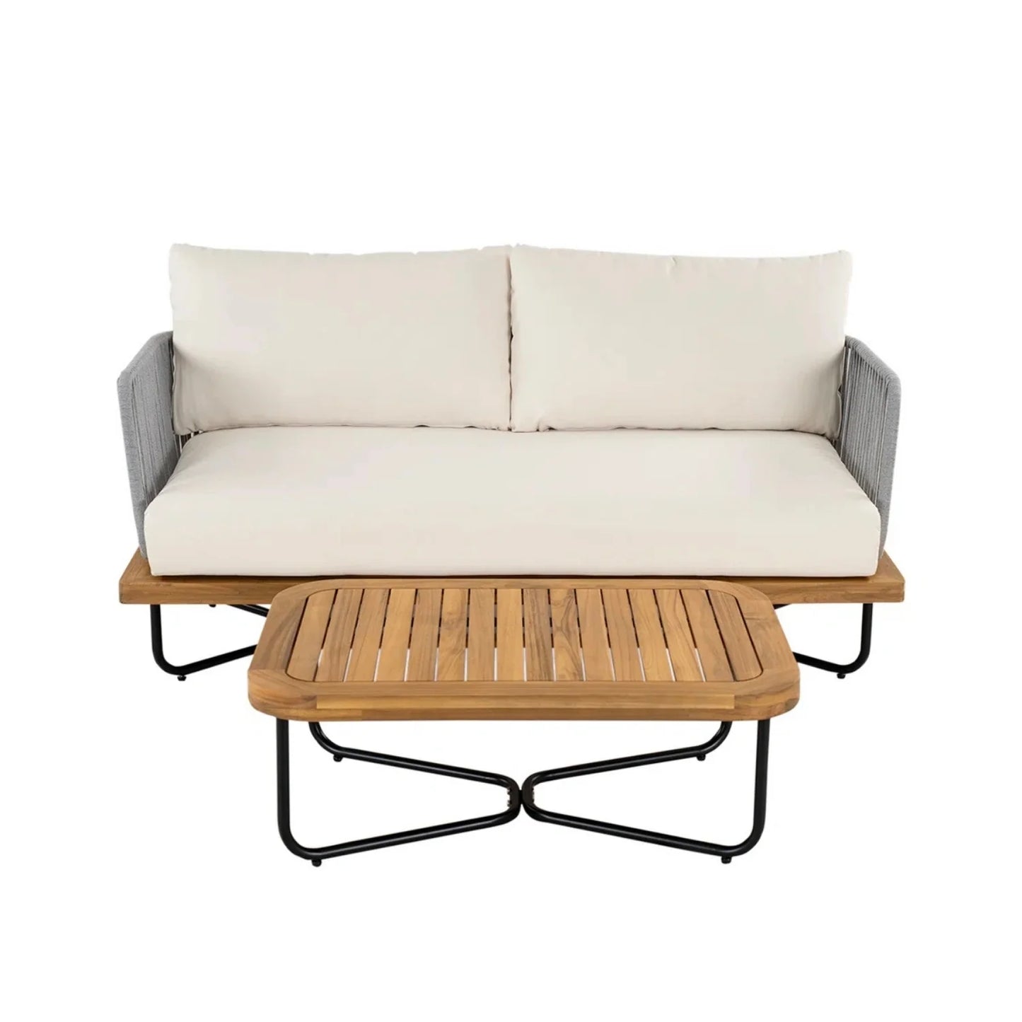 Navisha Outdoor 6-Piece Rope Woven Conversation Sofa Set with Wooden Top Table