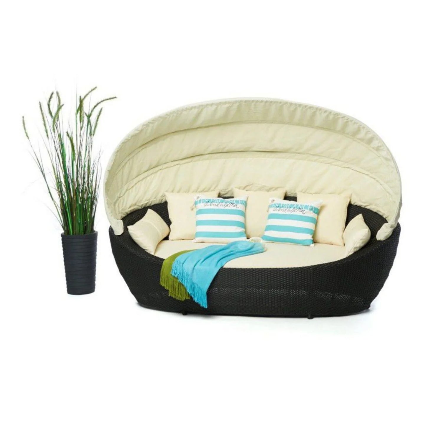 Fadwa Outdoor All-Weather Wicker Patio Daybed with Retractable Canopy