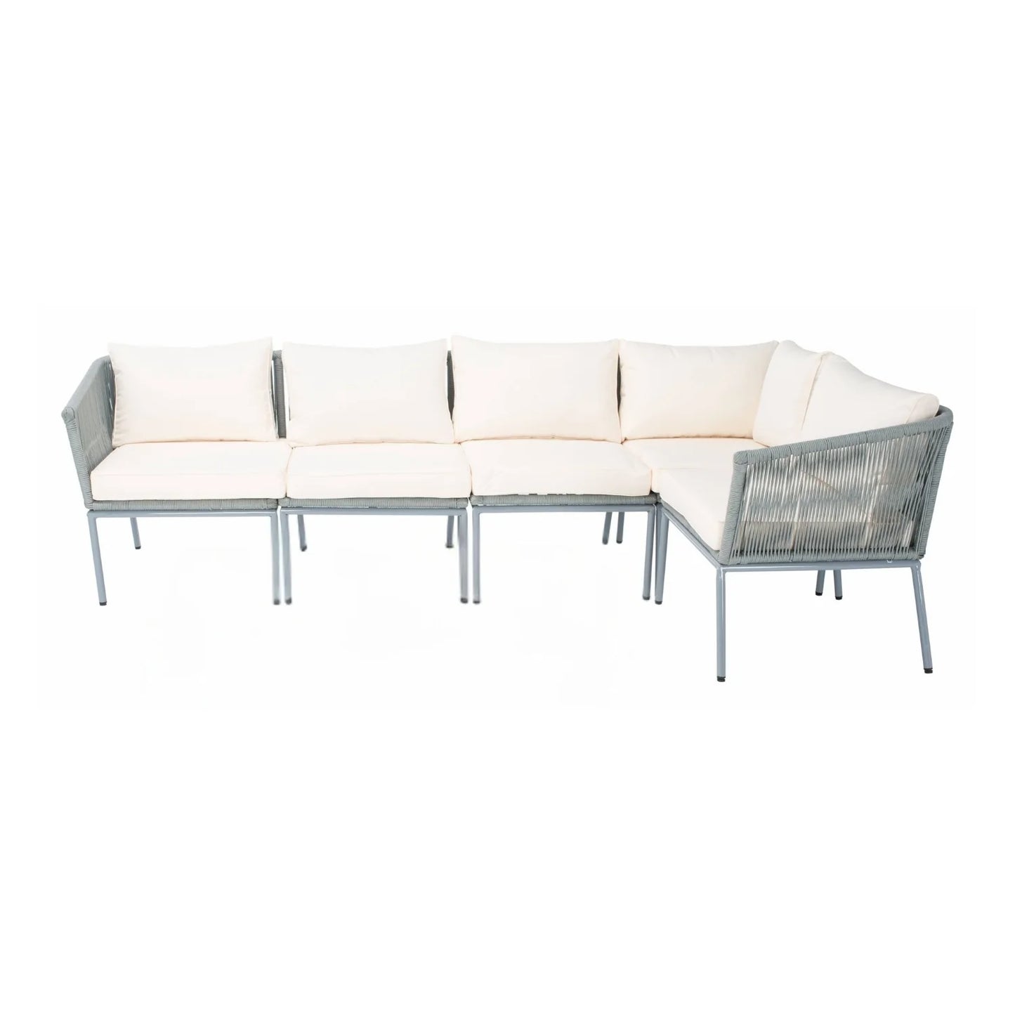 Adele Outdoor Grey Rope L-Shape All Weather Sectional Sofa Set