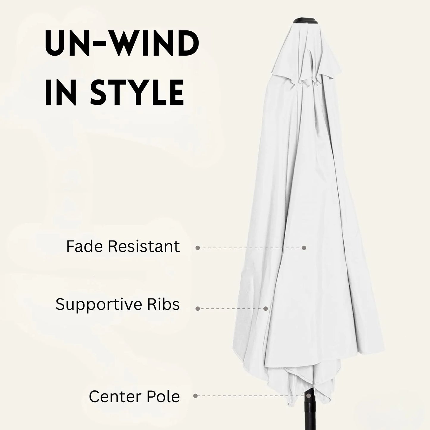 Lin 9ft White Color Outdoor Patio Umbrella with Centre Pole