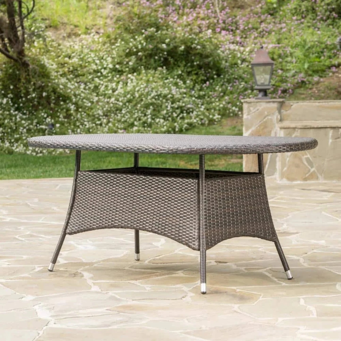 Chitra Outdoor All-Weather Rattan Wicker Round Coffee Table (Dark Brown)