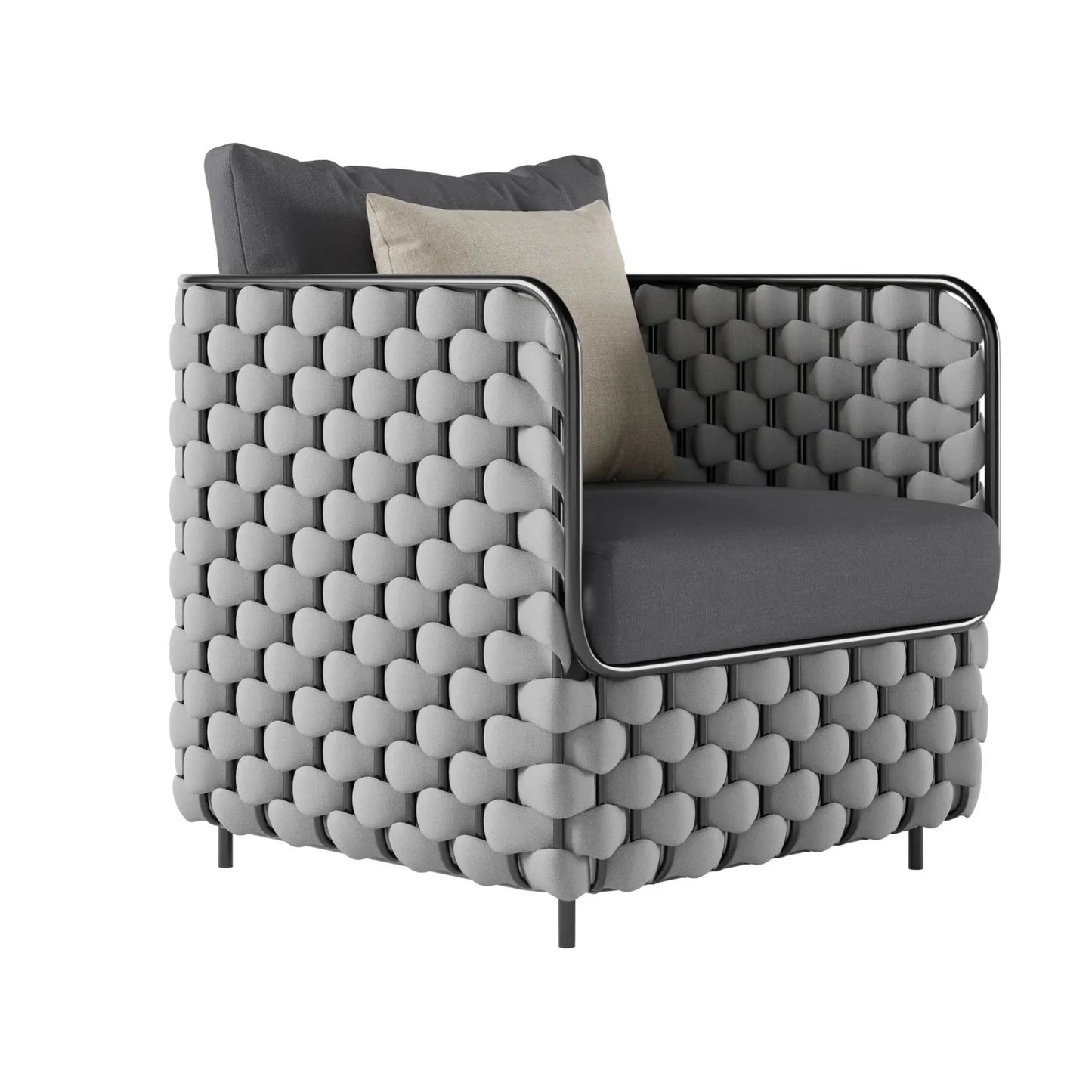 Rina 4 Piece Outdoor Rope Sofa Set with Glass Top Coffee Table (Light Grey & Dark Grey)