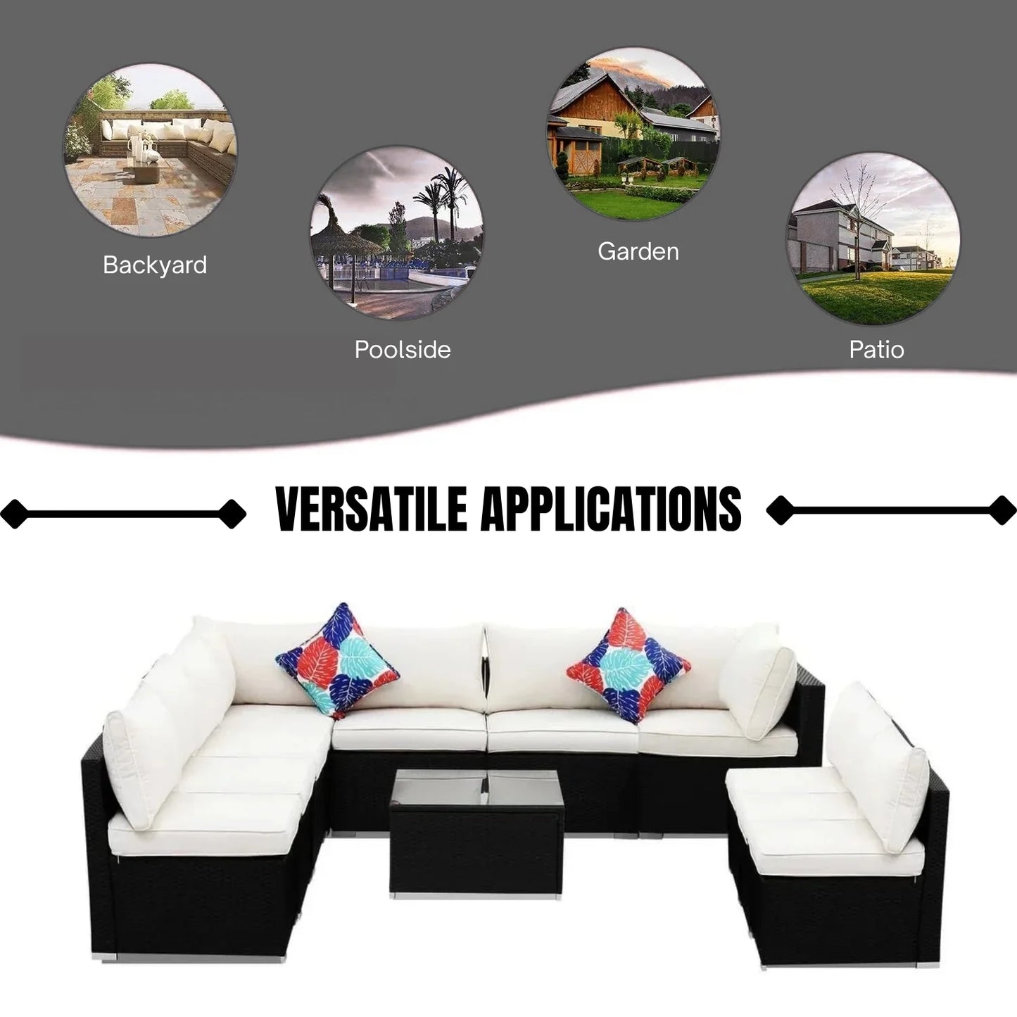 Ranya Outdoor Garden Conversation Sofa Set (Black/Off-White)