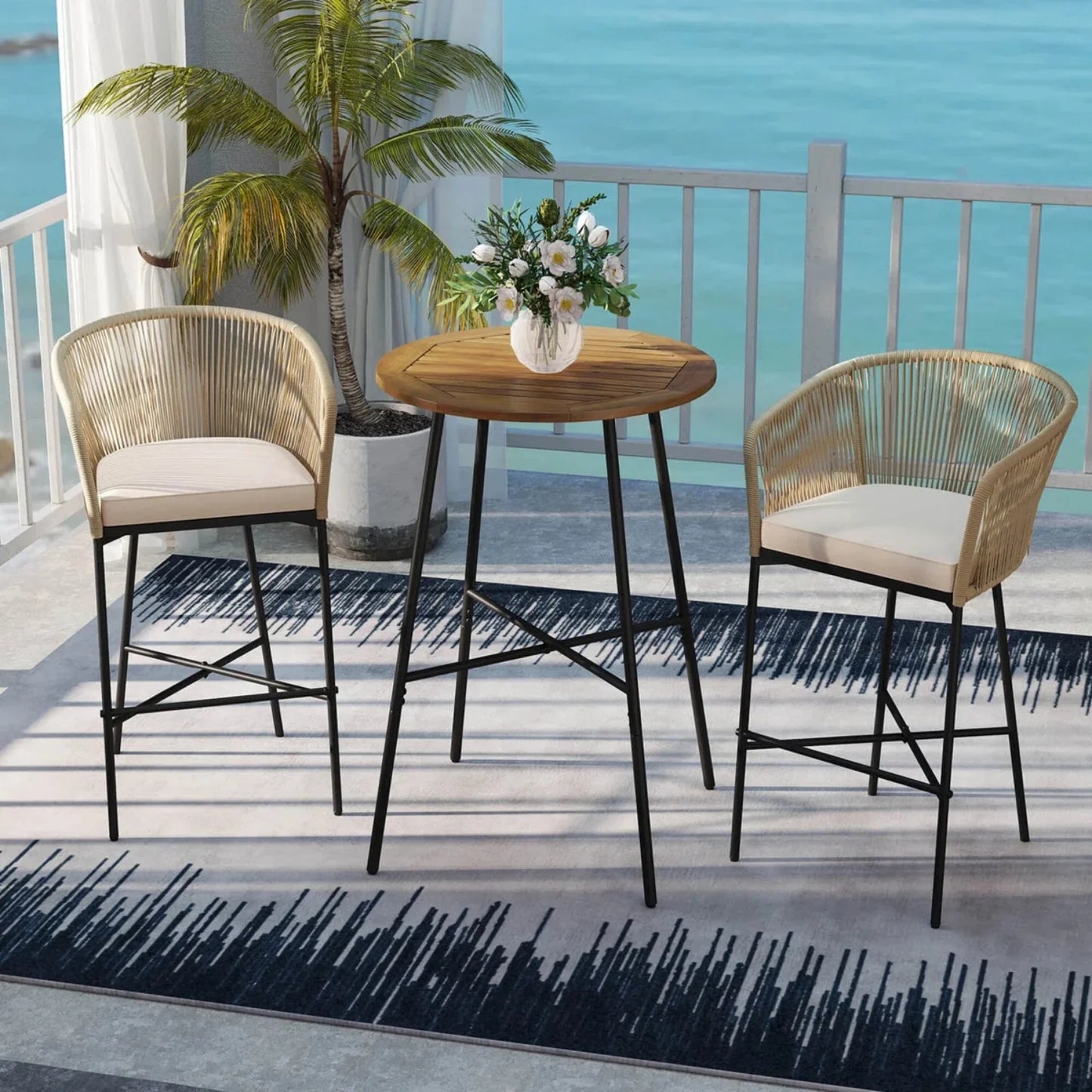 Gauravi Premium Outdoor Rope Bar Set With a High-Top Round Table