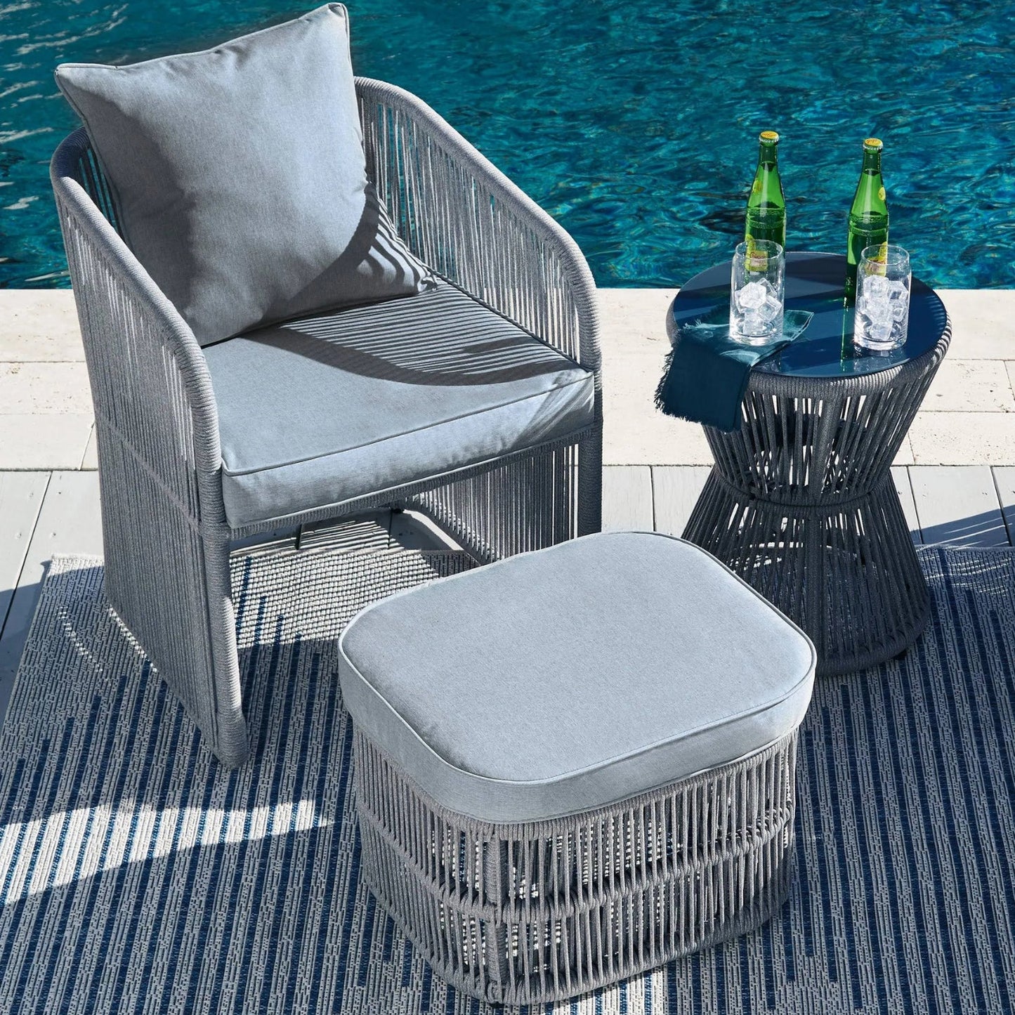 Chhaya Outdoor 3 Piece Rope Patio Sofa Set (Grey)