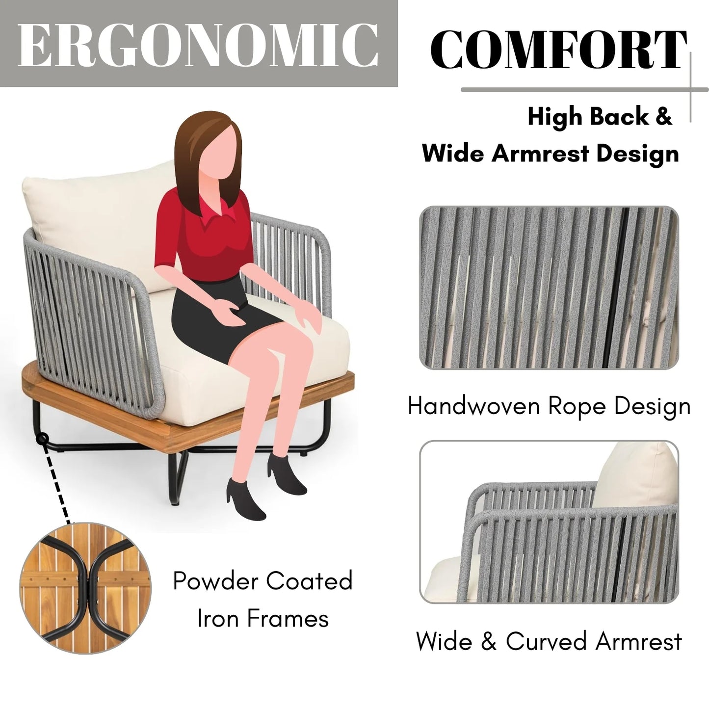 Navisha Outdoor 6-Piece Rope Woven Conversation Sofa Set with Wooden Top Table