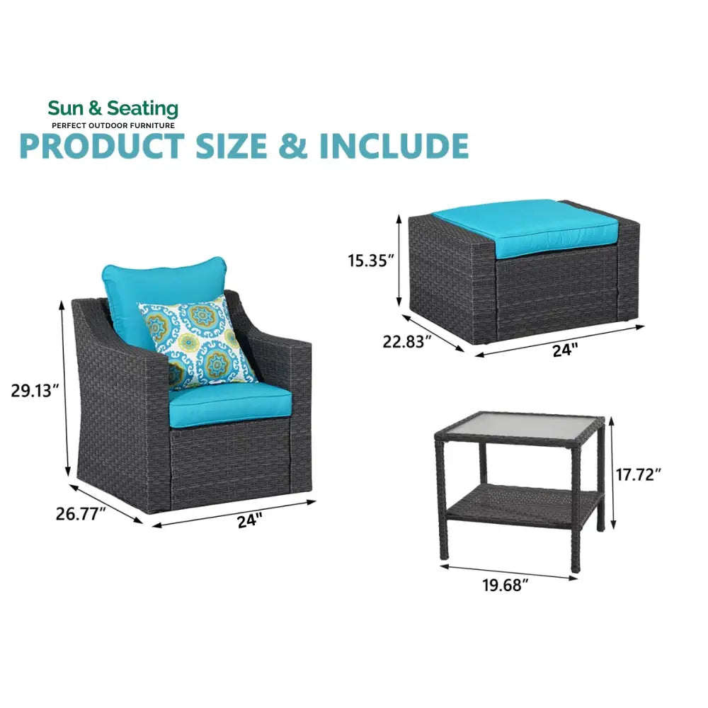 Alfonso Outdoor Patio Sofa Set 2 Single Seater 2 ottoman and 1 Center Table Set (Black + Blue) Sofa Sets