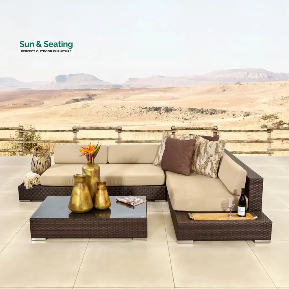 Alison Outdoor Sofa Set 2 Seater Right Sofa 2 Seater Left Sofa and 1 Center Table Brown + Beige Sofa Sets