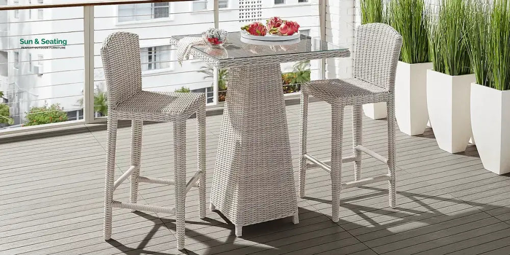 Alphonse Outdoor Patio Bar Set 2 Chairs and 1 Table Set Grey Bar Sets