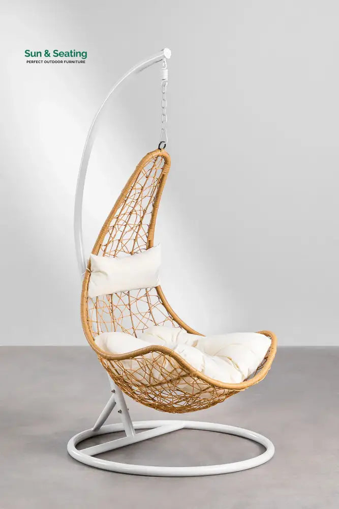 Angélica Single Seater Hanging Swing With Stand For Balcony Garden Swing White + Honey Swings