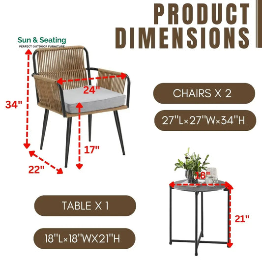 Aria Lamia 3-Piece Rope Patio Set - Perfect for Outdoor Entertaining Patio Set