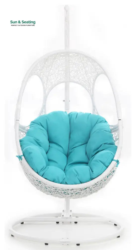 Basilio Single Seater Hanging Swing With Stand For Balcony Garden Swing White + Blue Swings