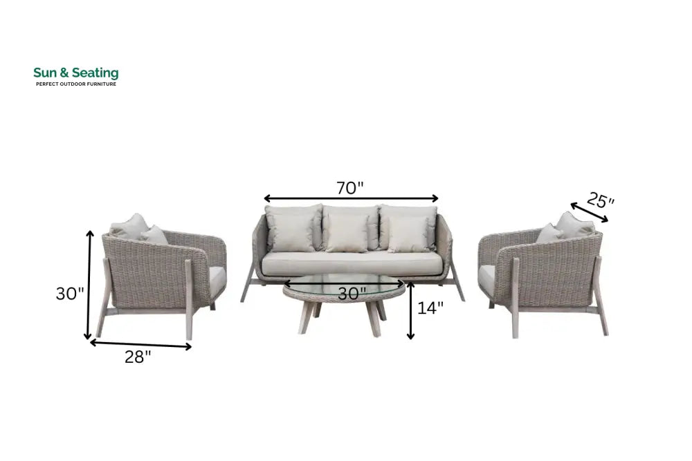 Belinda Outdoor Garden Balcony Sofa Set 3 Seater 2 Single Seater and 1 Center Table Set (Grey) Sofa Sets