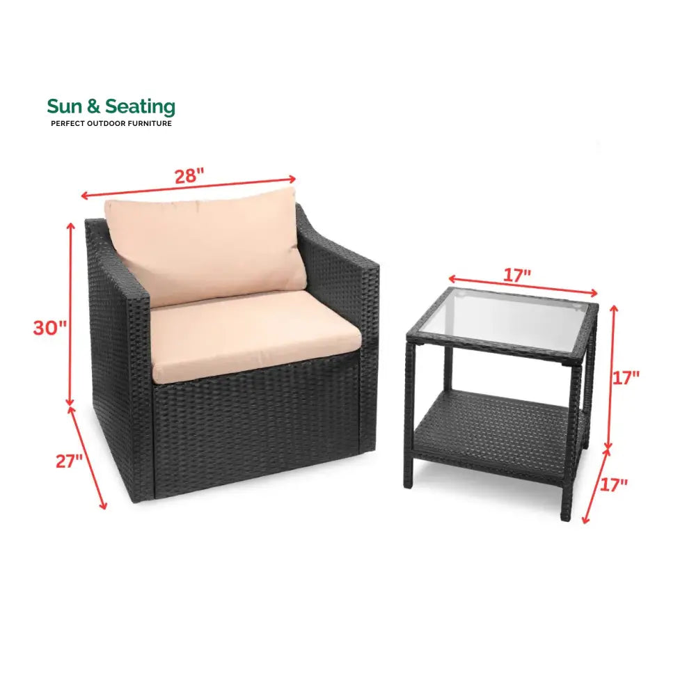 Blox Outdoor Patio Seating Set 2 Chairs and 1 Table Set (Black) Coffee Table Sets