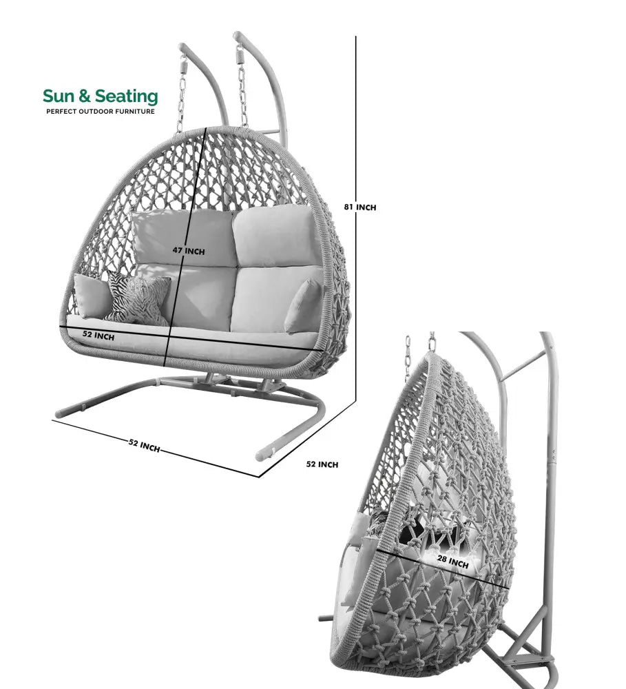 Cadiz Double Seater Hanging Swing With Stand For Balcony Garden Swing (Natural) Swings