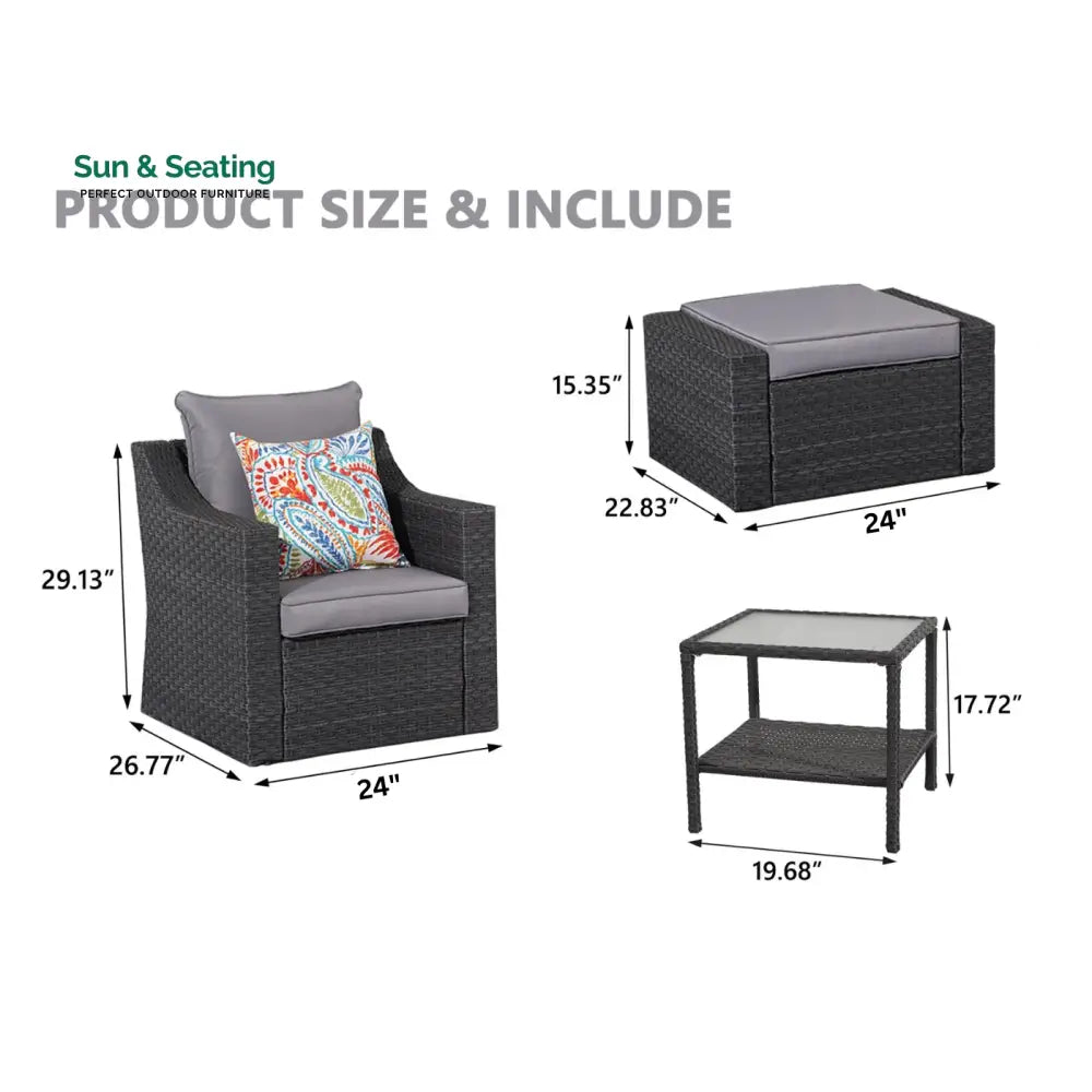 Elda Outdoor Patio Sofa Set 2 Single Seater 2 ottoman and 1 Center Table Set (GREY) Sofa Sets