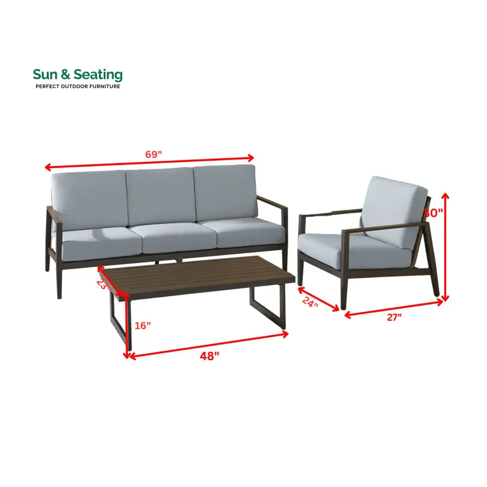 Eliseo Outdoor Sofa Set 3 Seater 2 Single seater and 1 Center Table (Black) Sofa Sets
