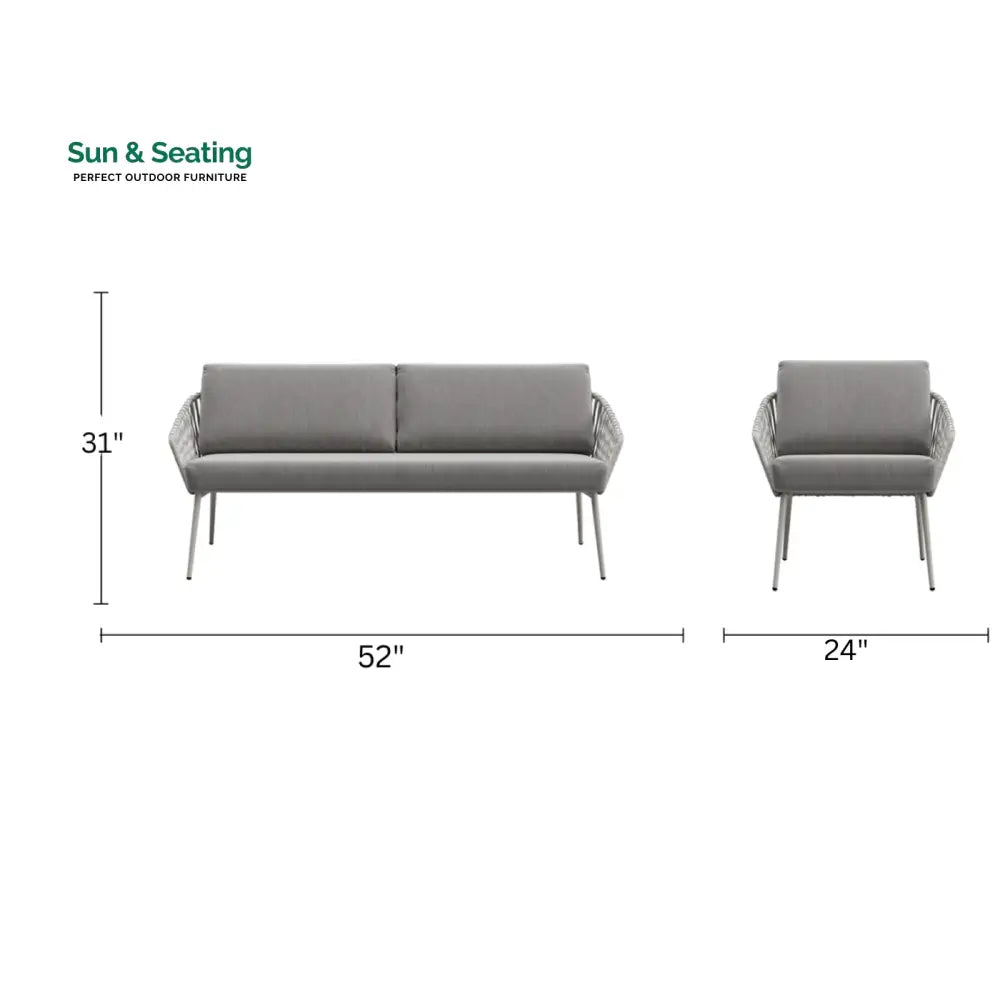 Eustacia Outdoor Sofa Set 2 Seater 2 Single Seater 1 Ottoman 1 Center Table + 1 side table Set (Grey) Braided & Rope