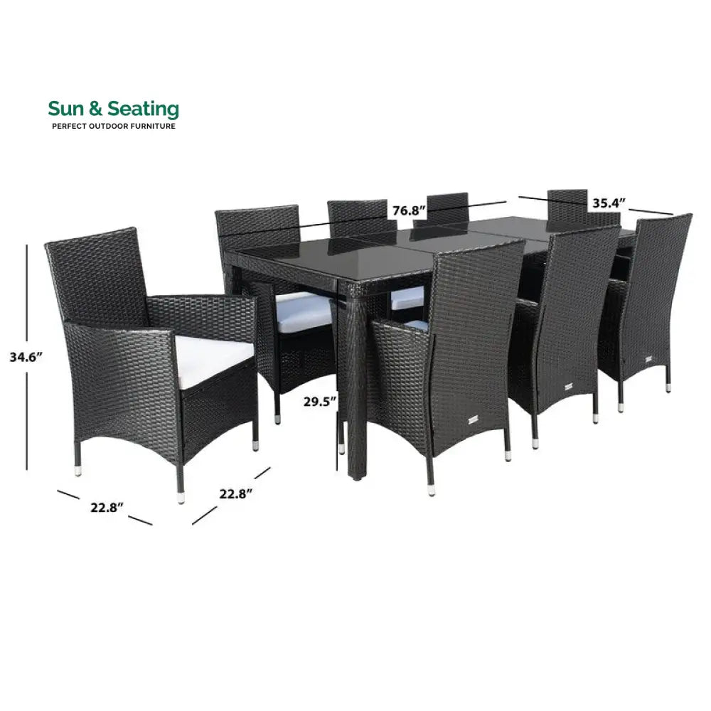 Filiberto Outdoor Patio Dining Set 8 Chairs and 1 Table (Black) Dining sets