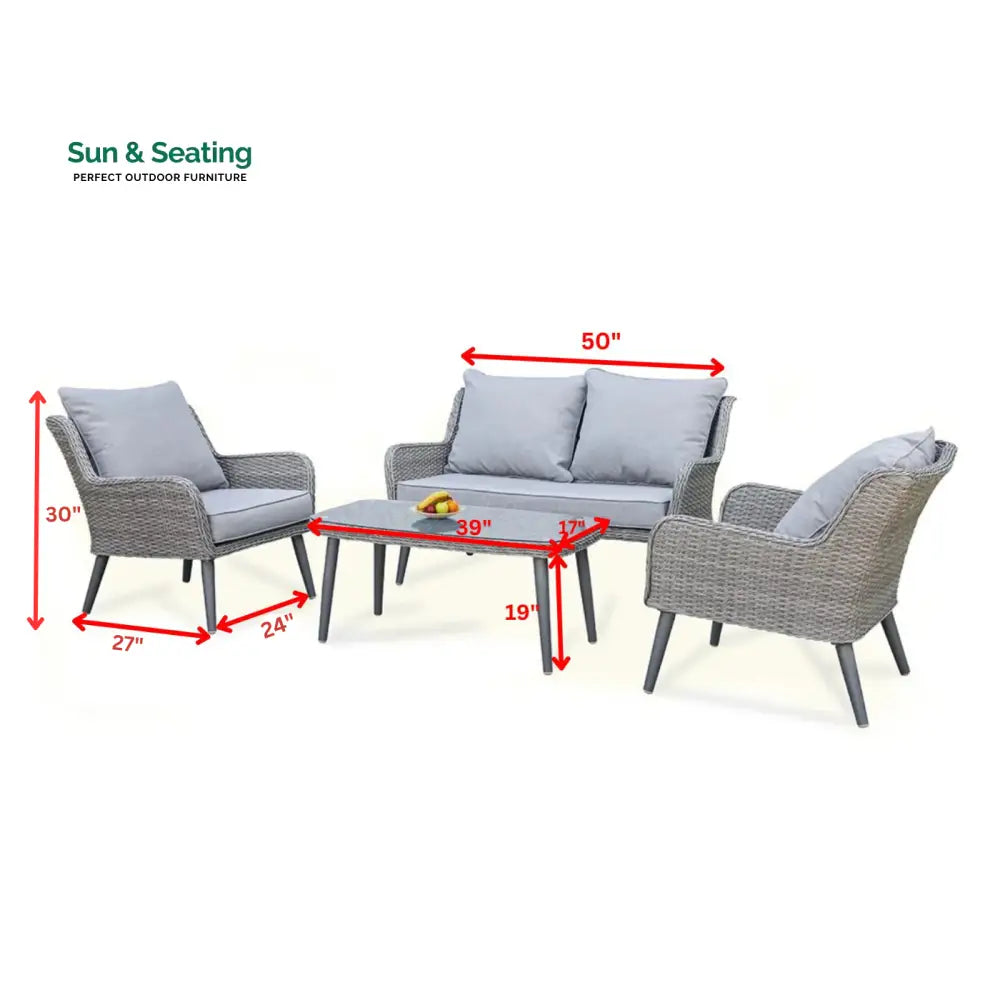 Fiorentino Outdoor Sofa Set 2 Seater 2 Single seater and 1 Center Table (Grey) Sofa Sets