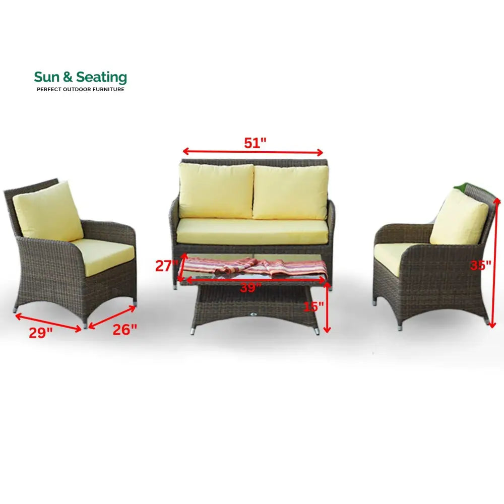 Italo Outdoor Sofa Set 2 Seater 2 Single seater and 1 Center Table (Brown) Sofa Sets