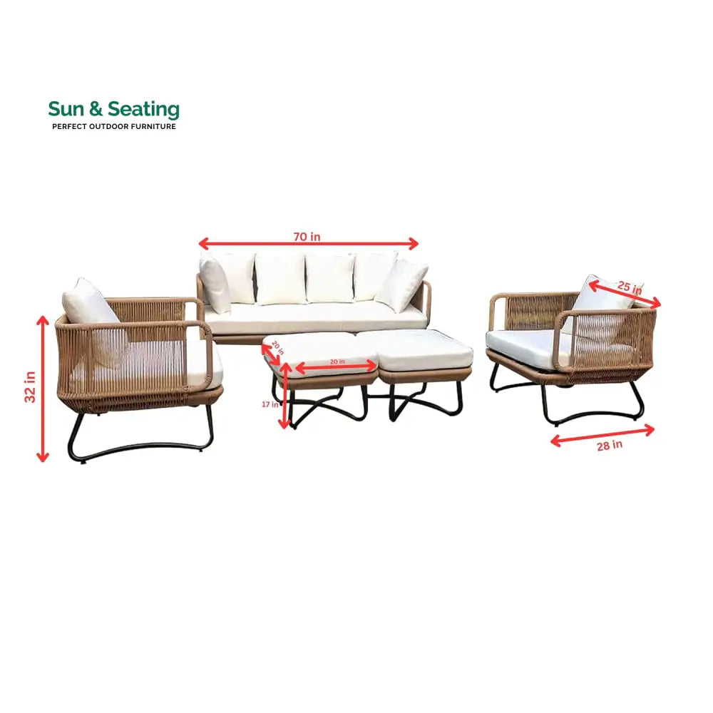 Kuub Outdoor Sofa Set 3 Seater 2 Single seater,2 Ottoman(Tan) Sofa Sets
