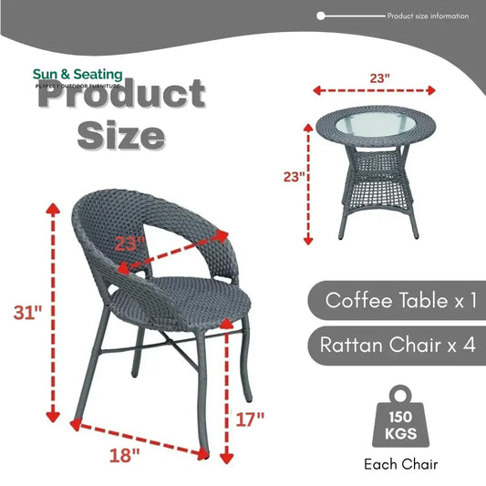 Mercedes 5-Piece Outdoor Rattan Wicker Patio Bistro Set Patio Set