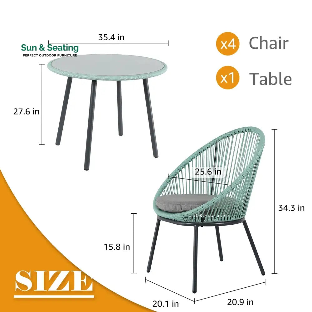 Piel Outdoor Patio Seating Set 4 Chairs and 1 Table Set (Turquoise) Coffee Table Sets