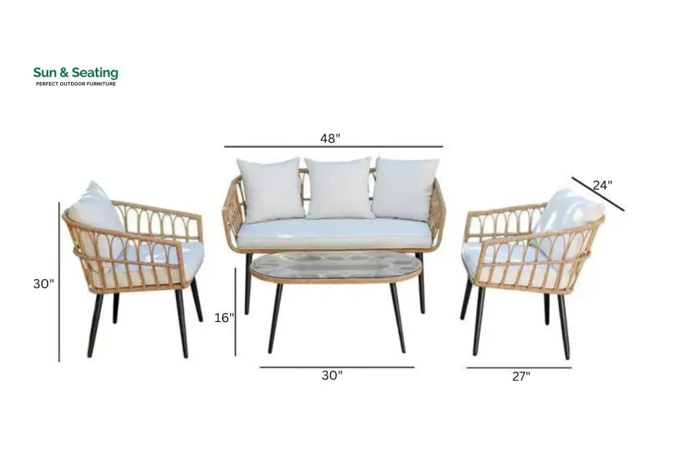 Pyro Outdoor Garden Balcony Sofa Set 2 Seater 2 Single seater and 1 Table Set (White + Tan) Sofa Sets