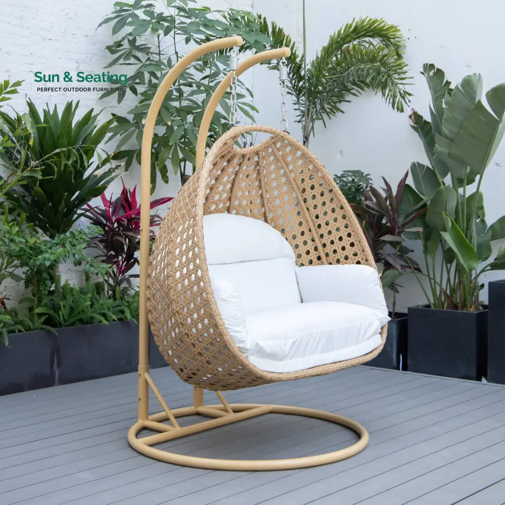 Scutari Double Seater Hanging Swing With Stand For Balcony Garden Swing (Honey) White Swings