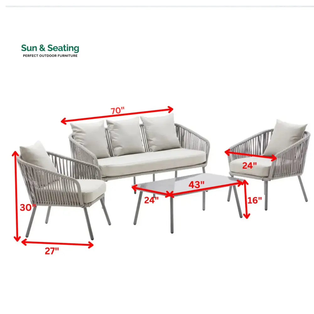 Slava Outdoor Sofa Set 3 Seater 2 Single seater and 1 Center Table (Grey) Braided & Rope Sofa Sets