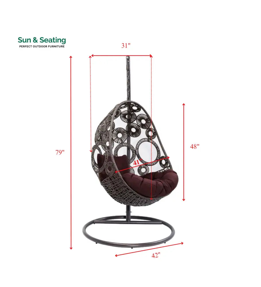 Trevisan Single Seater Hanging Swing With Stand For Balcony Garden Swing (Dark Brown) Swings