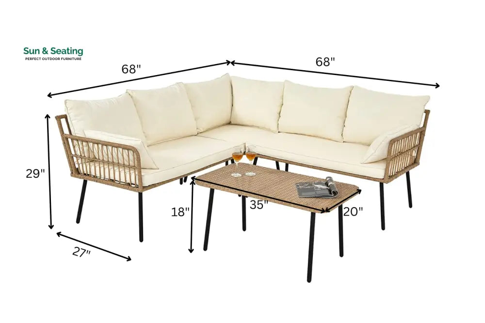 Tyamo Outdoor Garden Balcony Sofa Set 5 Seater and 1 Center Table Set (Tan + Beige) Sofa Sets