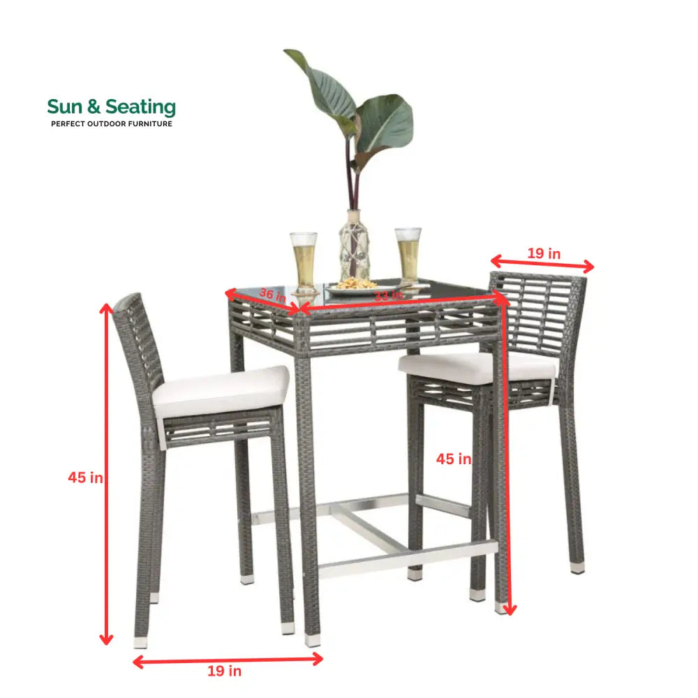 Vanna Outdoor Patio Bar Sets 2 Chairs and 1 Table (Grey) Bar Sets