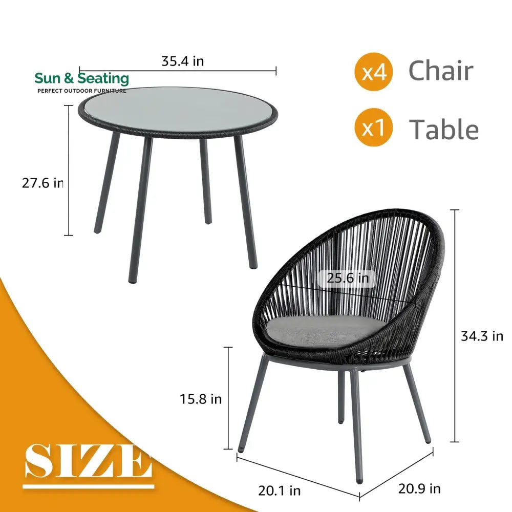 Votion Outdoor Patio Seating Set 4 Chairs and 1 Table Set (Black) Coffee Table Sets