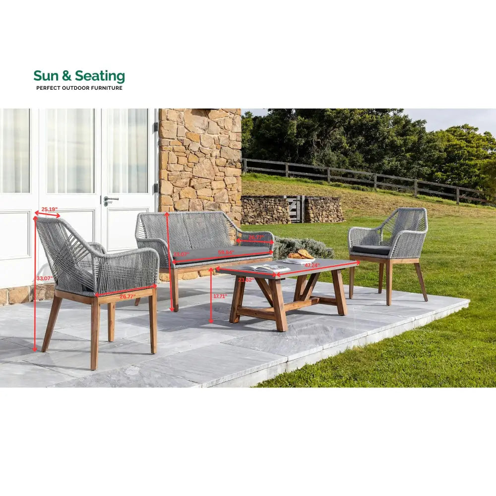 Zoa Outdoor Garden Balcony Sofa Set 2 Seater 2 Single Seater 1 Center Table Set (Grey) Braided and Rope Sofa Sets