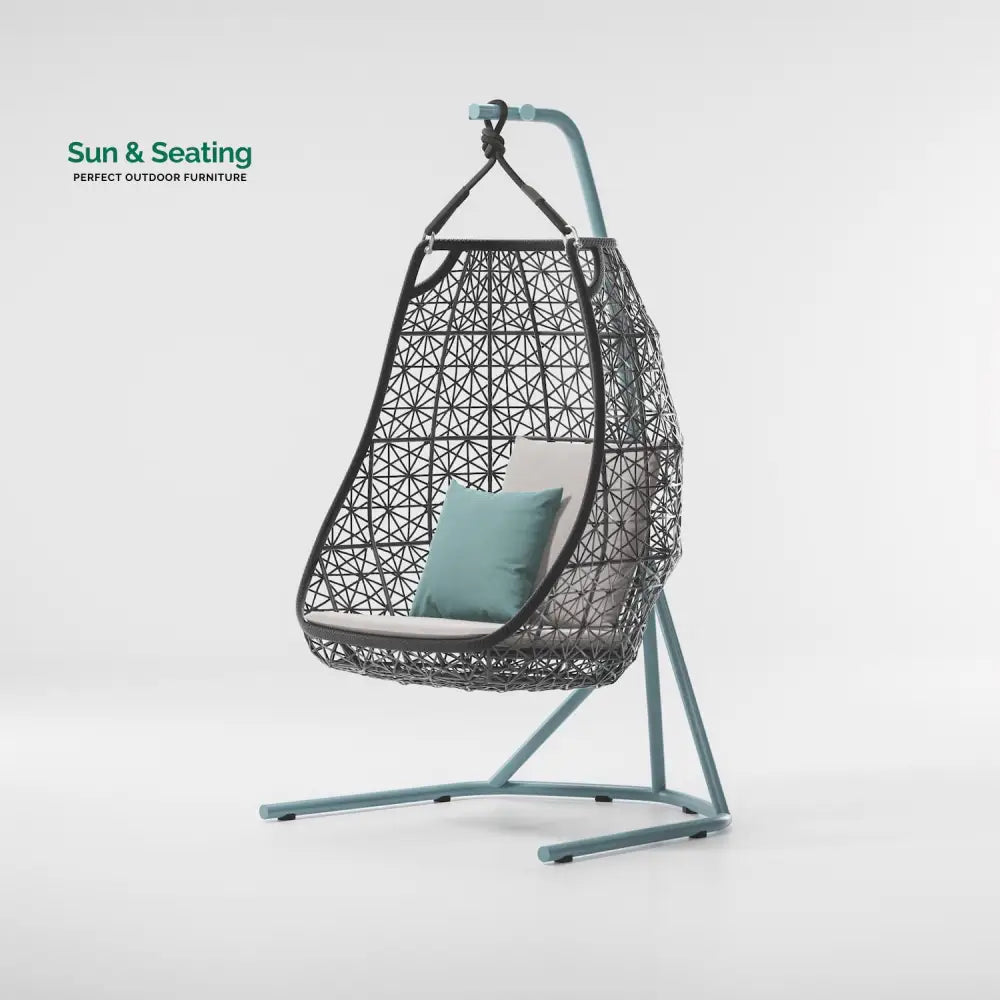 Zorrilla Single Seater Hanging Swing With Stand For Balcony Garden Swing Grey + Aqua Swings