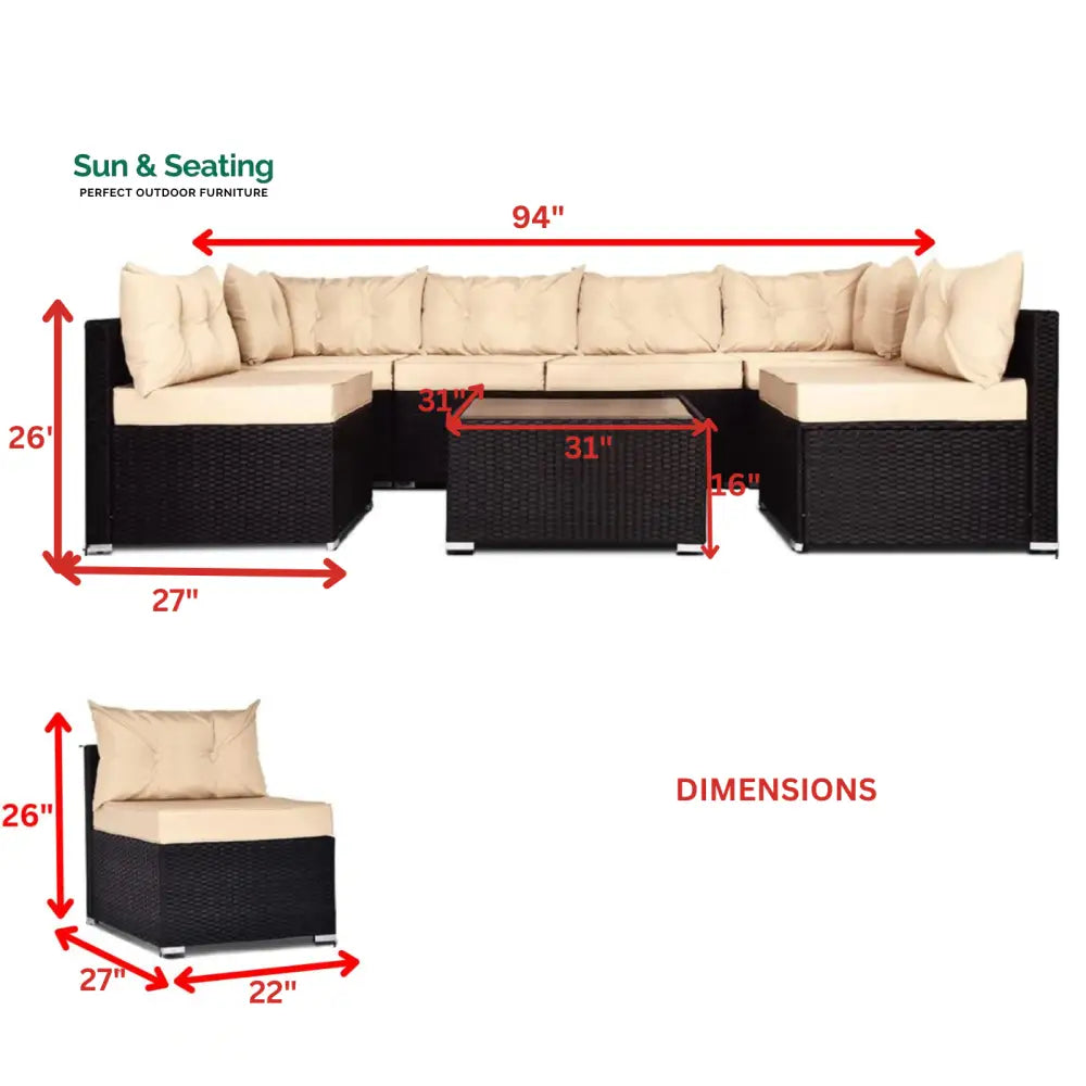 Zullo Outdoor Sofa Set 4 Seater 2 Single seater and 1 Center Table (Black + Tan) Sofa Sets