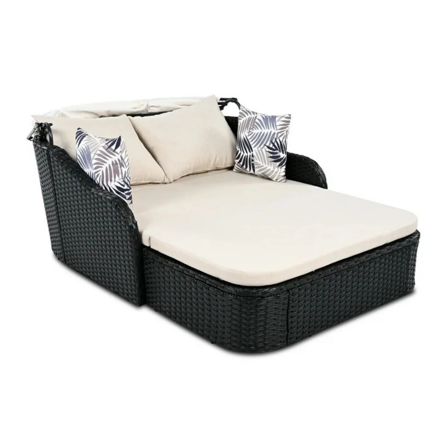 Abiola Outdoor Rattan Wicker Double Seater Canopy Daybed