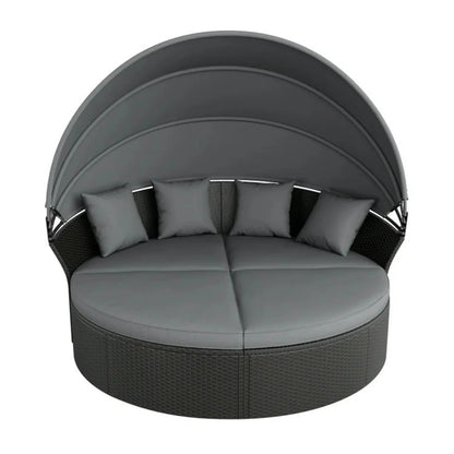 Outdoor Round Canopy Daybed Wicker Patio Furniture Set with Cushions