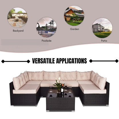 Odessa 6-Seater Outdoor Garden Conversation Sofa Set (Dark Brown & Cream)