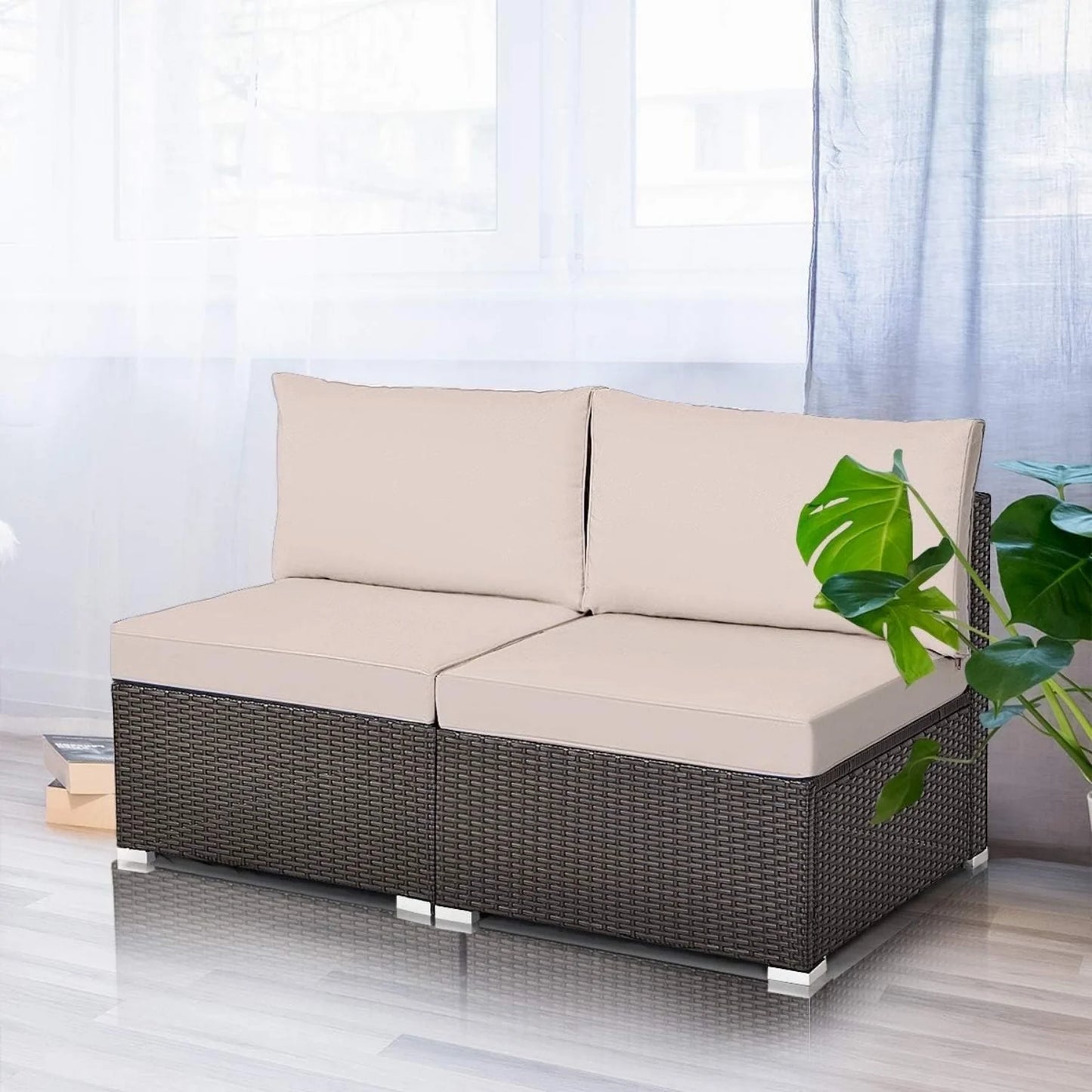 Zaina 2-Piece Outdoor Wicker Armless Sofa