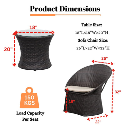 Aaradhya 3-Piece Outdoor Rattan Wicker Patio Set