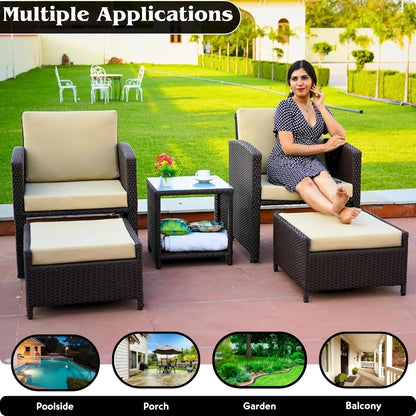 Zeenat Outdoor 5 Piece Patio Wicker All Weather Sectional Furniture Set