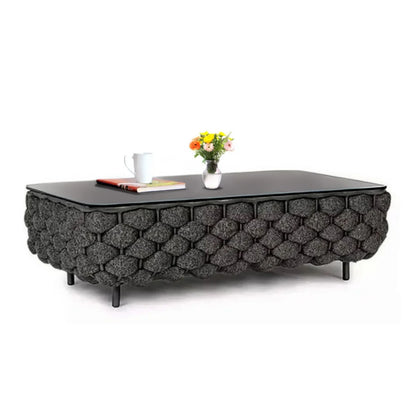 Camila 4 Piece Outdoor Rope Sofa Set with Glass Top Coffee Table (Black)
