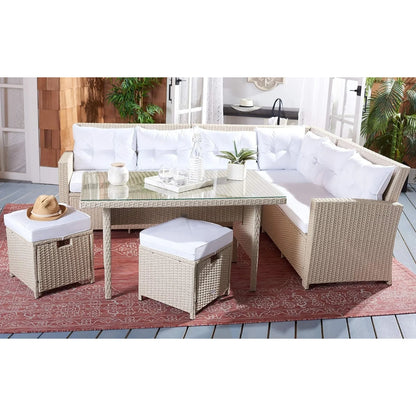 Tereza 5-Piece Wicker Patio Conversation Set (Beige/White)
