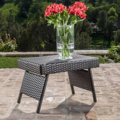 Tanirika Outdoor All-Weather HDPE Wicker Rattan Sunlounger Recliner with Side Table